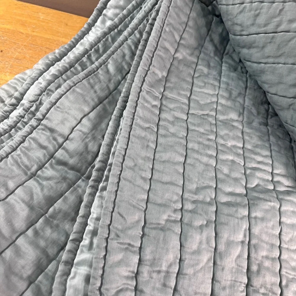 Pottery Barn Quilt Full/Queen Dusty Blue Silk Cotton Blend Channel Quilted